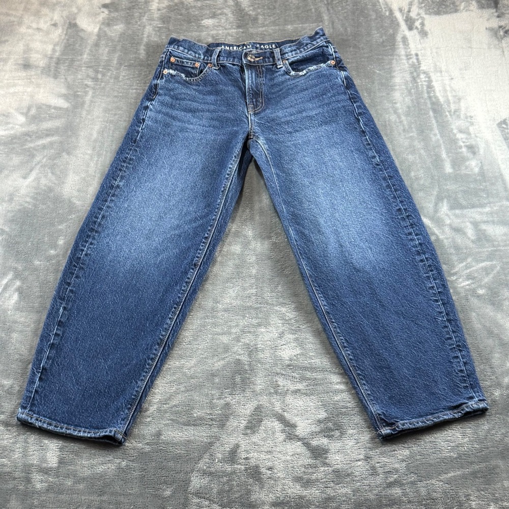 American Eagle Barrel Jeans Womens 0 Regular Dark Wash Stretch High Rise Denim